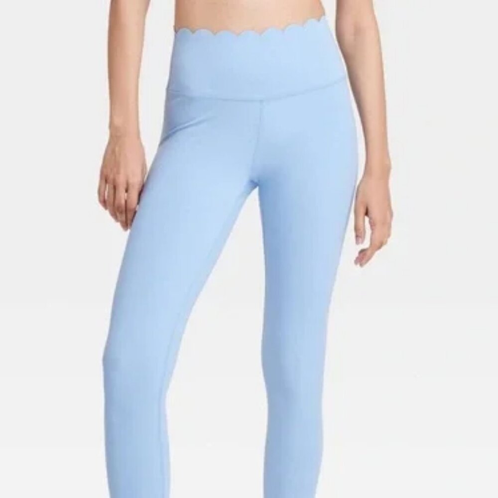NWT Size S Light Blue Scallop Detail High Rise Stretch Leggings - Picture 11 of 12